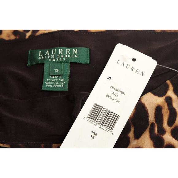 Lauren Ralph Lauren Ruched Dress Womens Size 12 Brown Leopard Print Party Wild - Picture 6 of 8